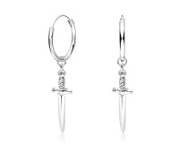 Long Sword Shaped Silver Hoop Earring HO-2533